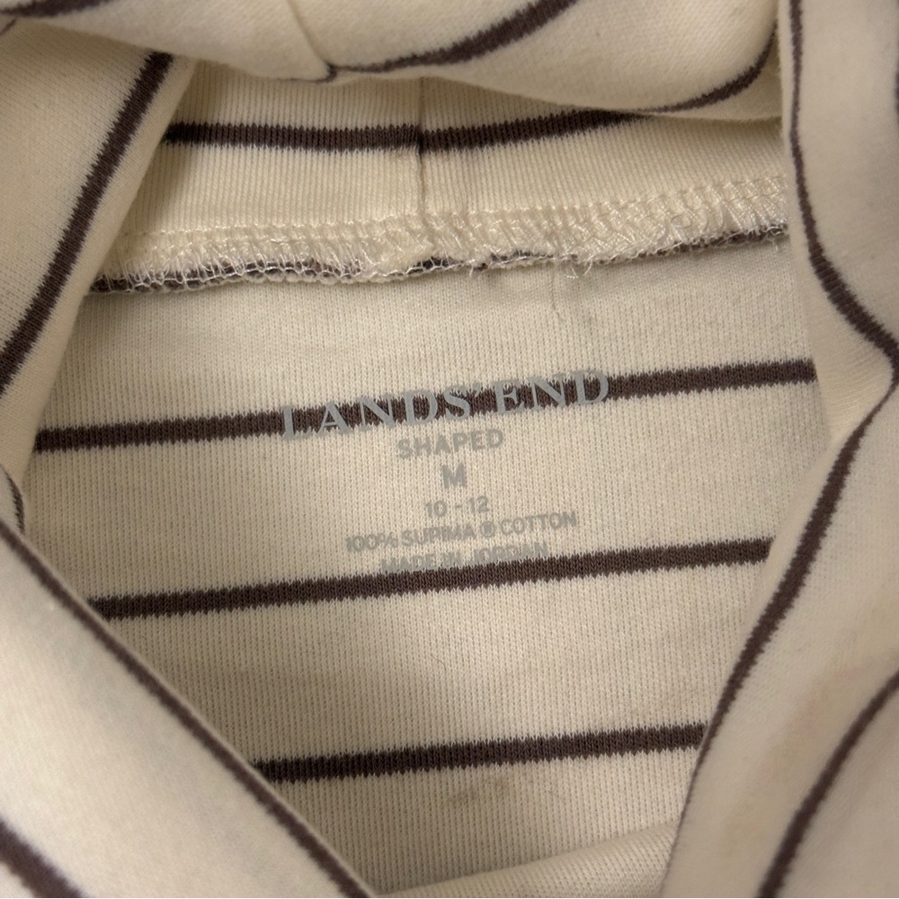Lands' End Shirt Womens Cream Brown Striped Turtleneck Long Sleeve Stretch Sz M - Picture 3 of 7